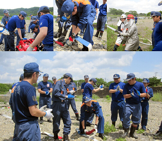 飯能河原で放水訓練