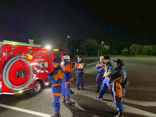 夜間訓練　消防技術大会に向けて
