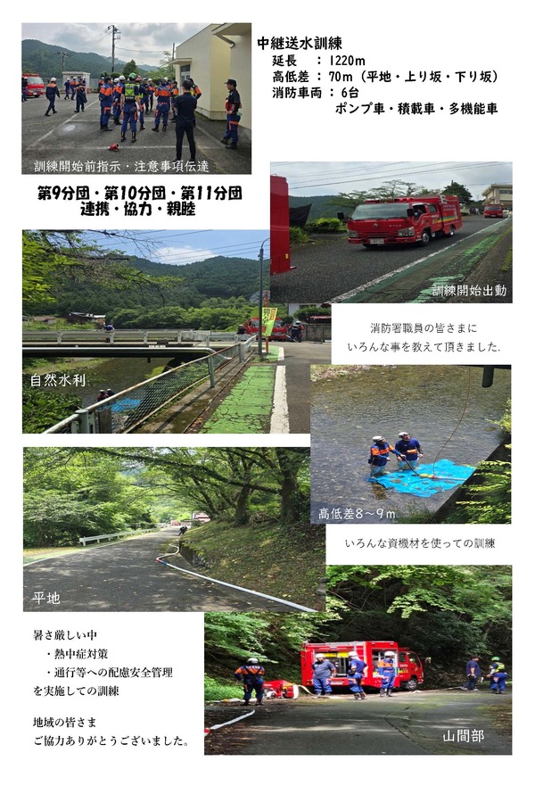 中継送水訓練   第9分団・第10分団・第11分団 合同